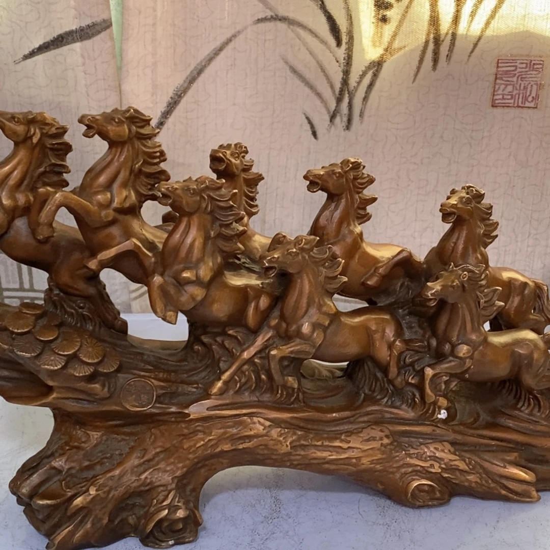 黄铜材质，八骏图摆件