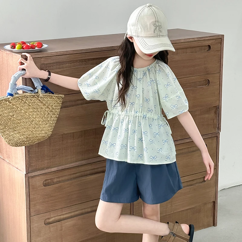女童短袖套装夏装2025新款女孩大童韩系穿搭娃娃衫短裤休闲两件套
