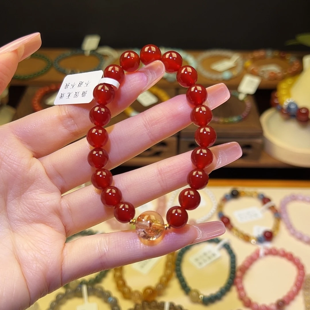 手串水晶银S925镀金镶嵌红2070