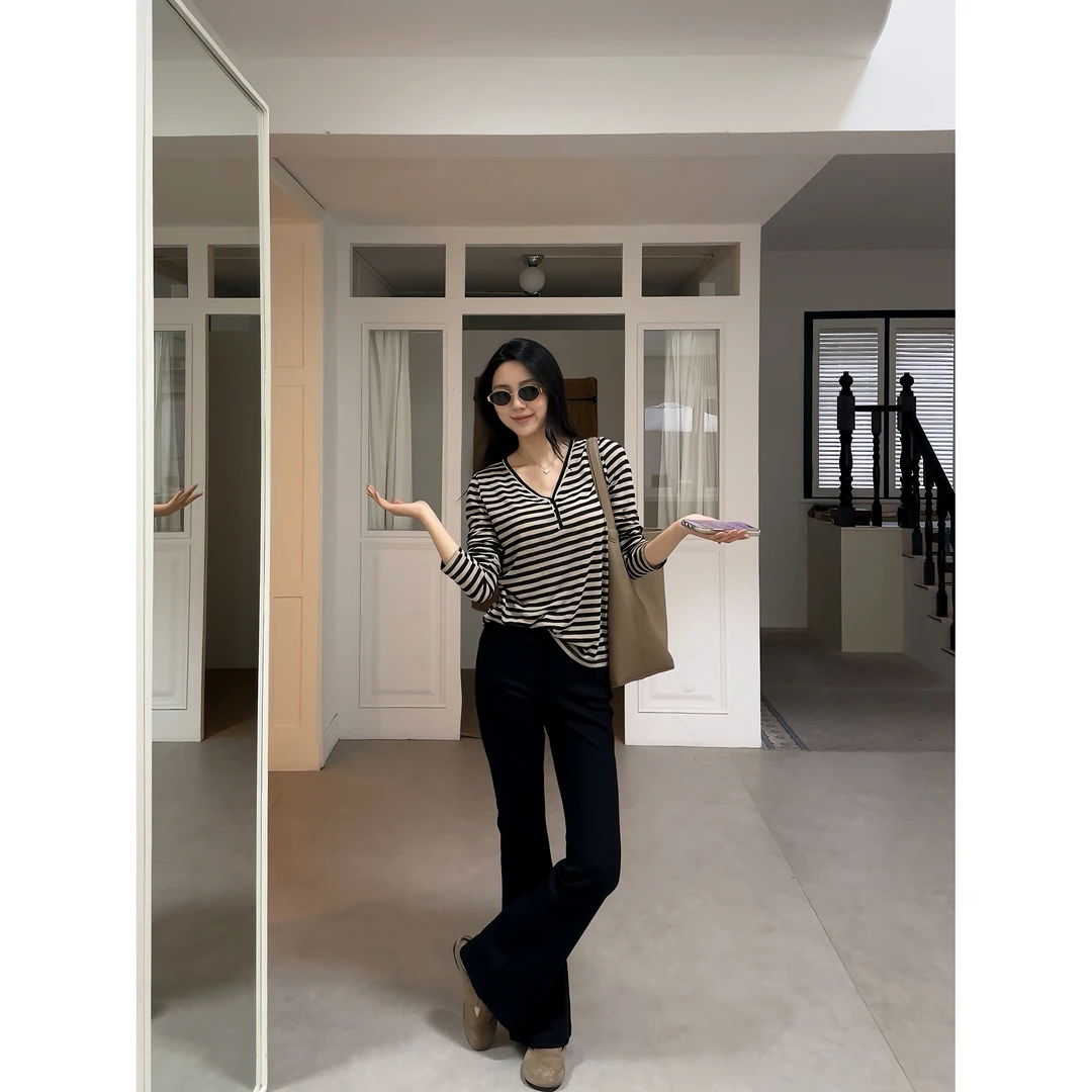 48H【离不开细腿裤2.0】红人上新加长修身黑色休闲喇叭裤长裤 SP061