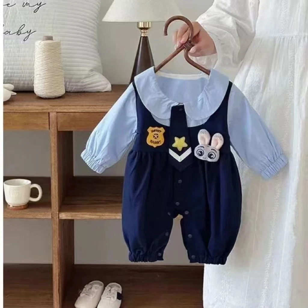 婴幼儿春秋单层假两件纯棉女宝宝韩版连体衣婴儿儿童洋气长袖秋季