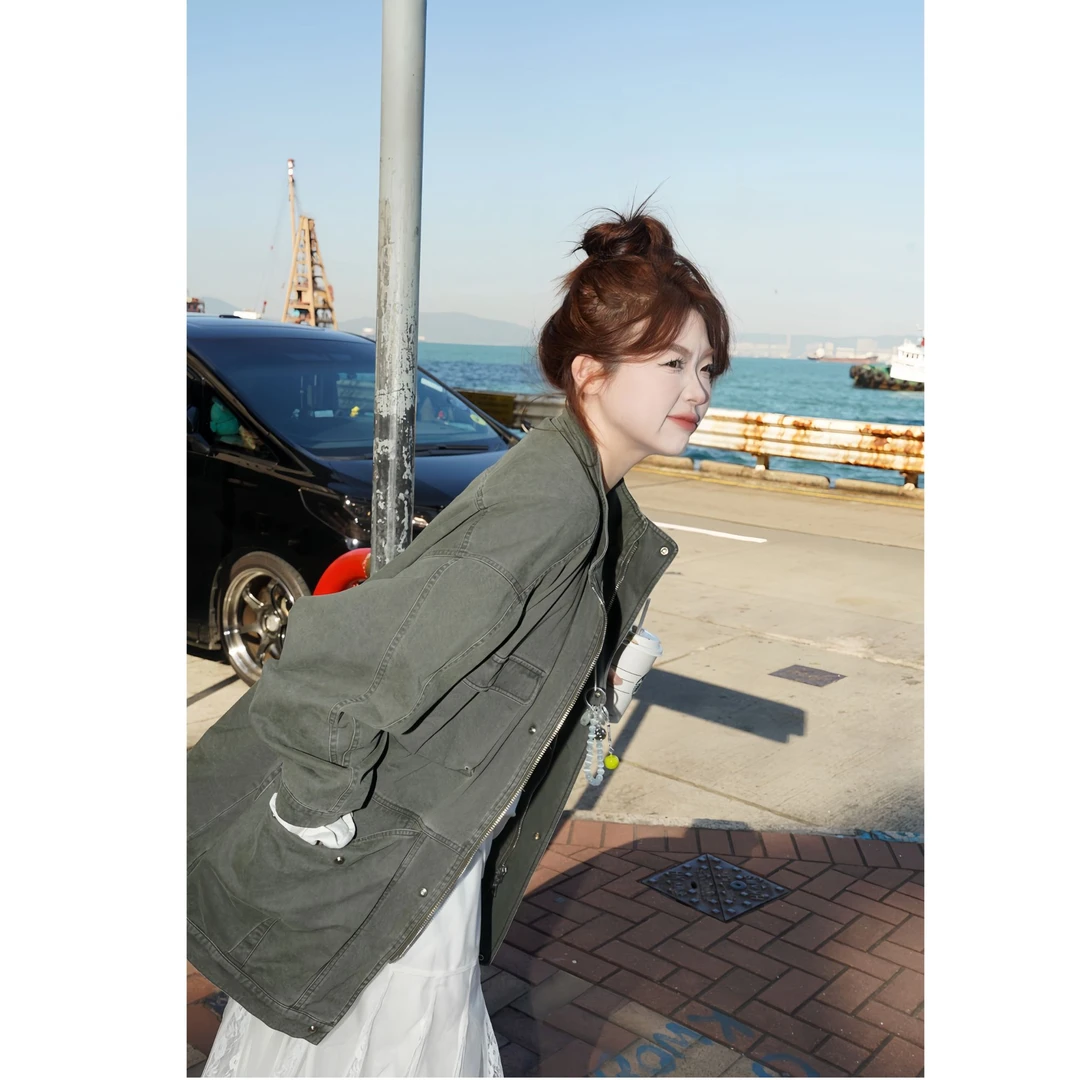 晶咕【飞行日记】复古水做旧多口袋工装宽松大版夹克外套