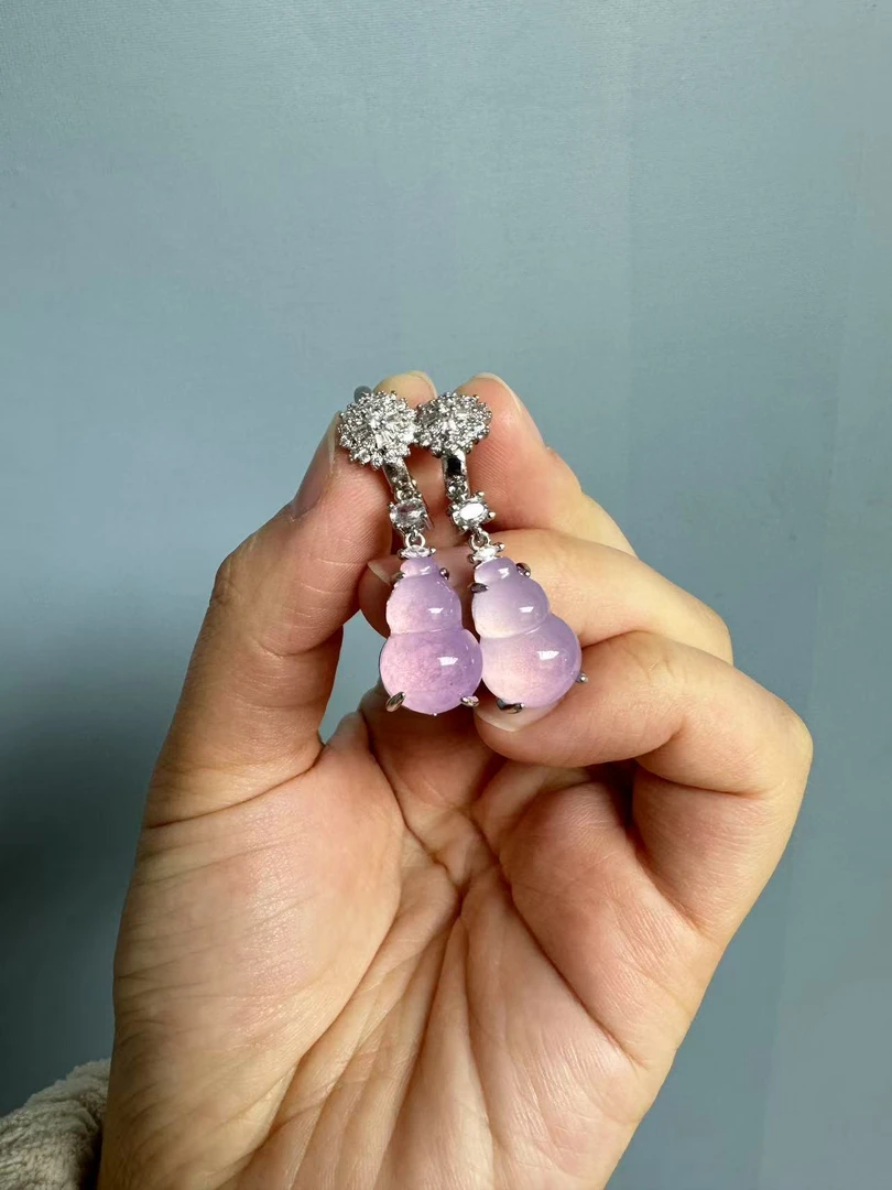 翡翠紫翡s925太阳花葫芦耳扣