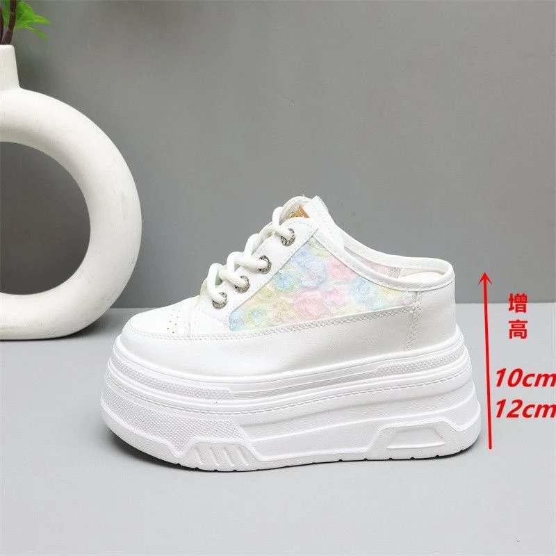 内增高10cm包头半拖鞋女2025新款小个子12cm厚底网面透气凉拖鞋女