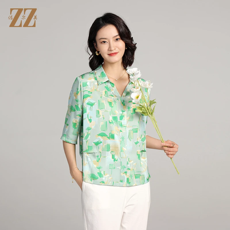佐尔美夏季新款 桑蚕丝真丝小碎花中袖7分袖衬衣女E22CS73