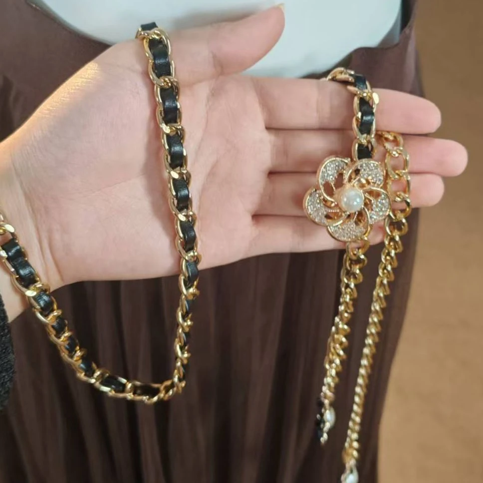 【大金】定格时光 夏季轻奢百搭山茶花金属链条细腰链-PP5206