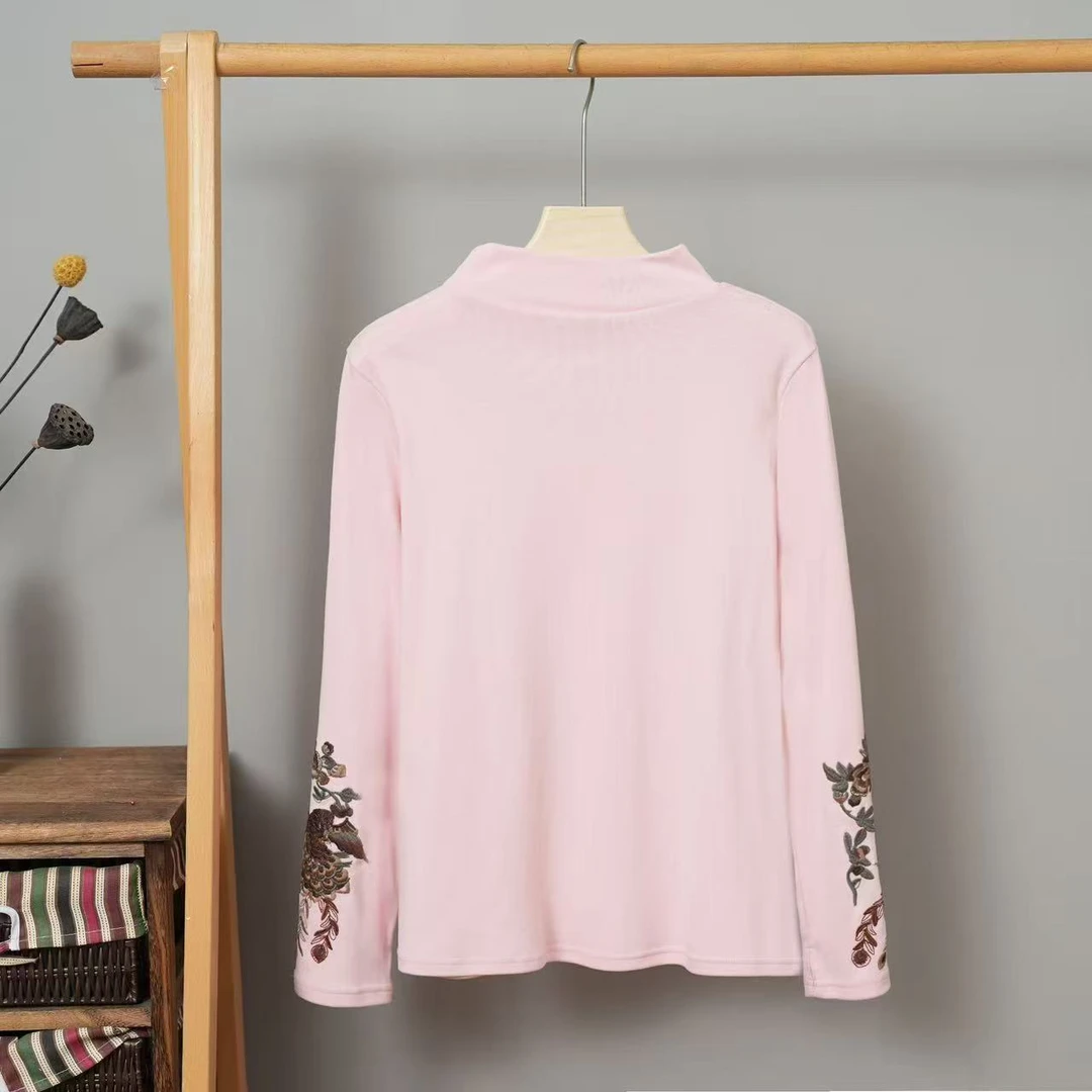 106-3新款 国风绣花半高领打底上衣秋冬百搭女装时尚女士