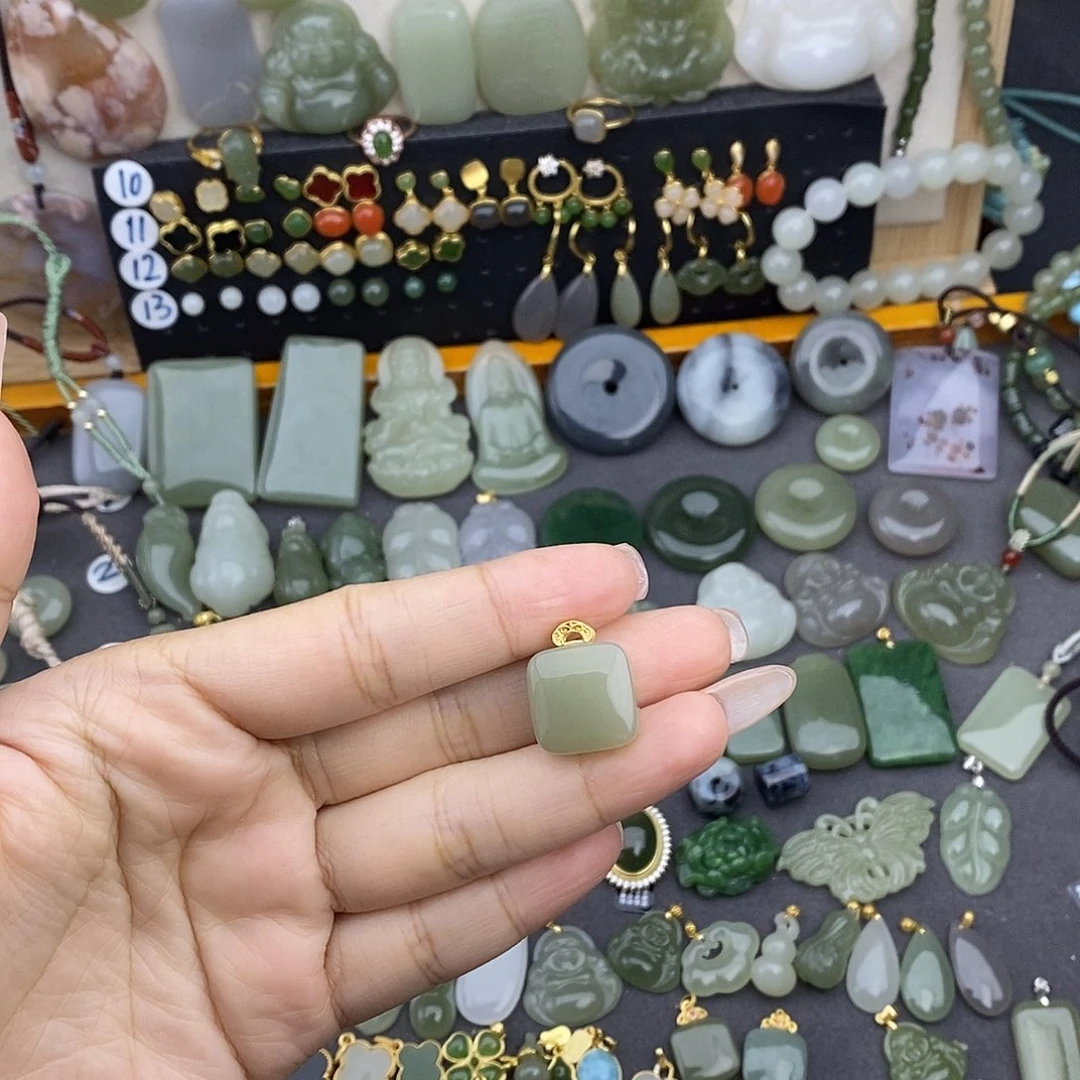 和田玉银S925镶嵌吊坠(不含链)