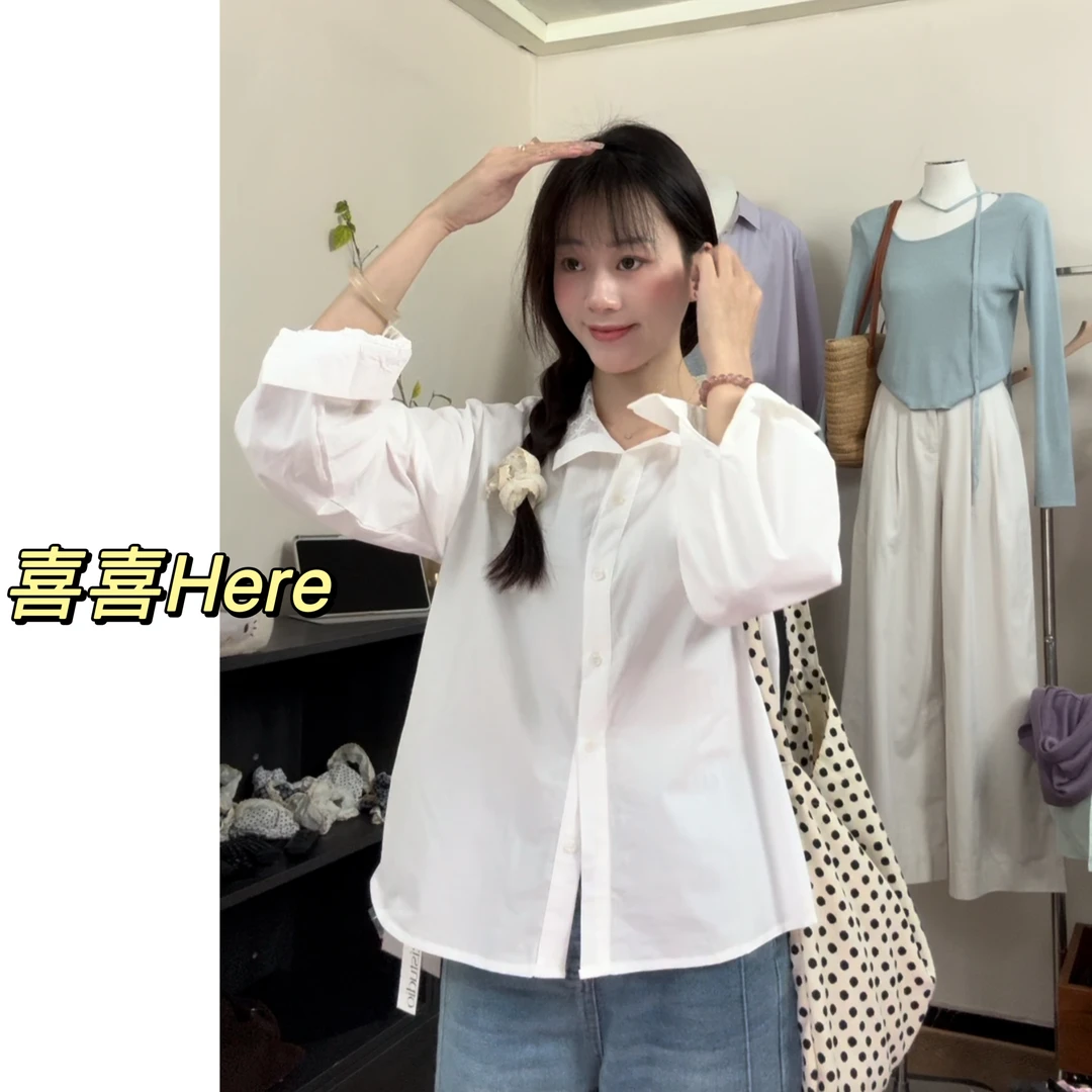 今喜Here.白月光.春夏韩版蕾丝拼接衬衫