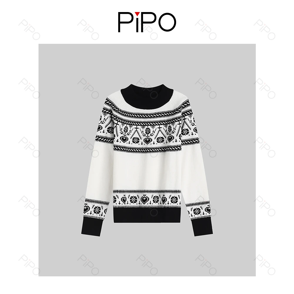PIPO针织女士扎染羊毛衫圆领印花轻奢时尚休闲DD53AA246