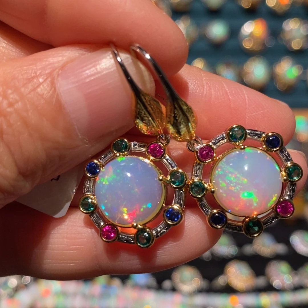 欧泊银S925镶嵌耳饰