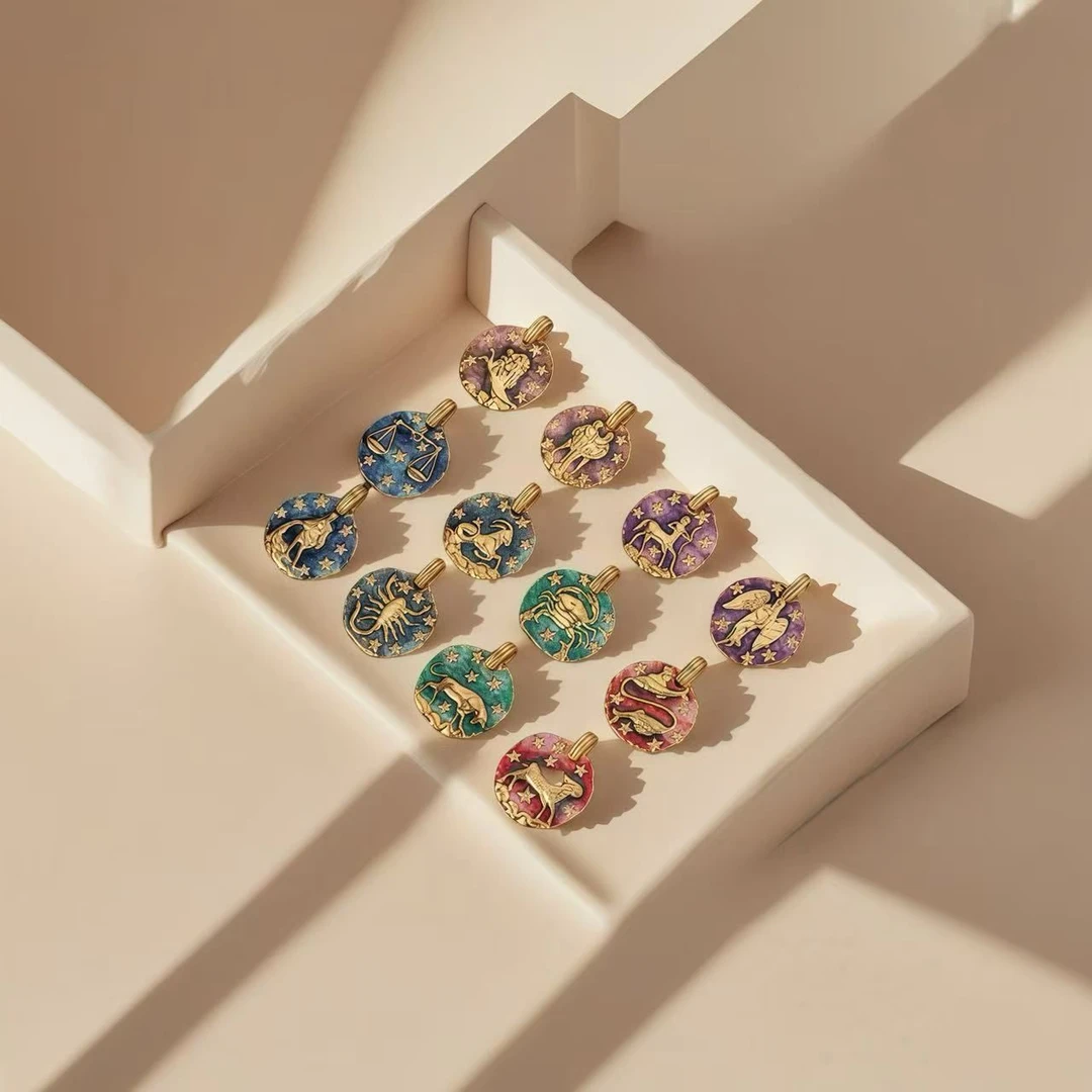 【sy】18k金珐琅十二星座吊坠多样性发一 约卡19.2*24mm