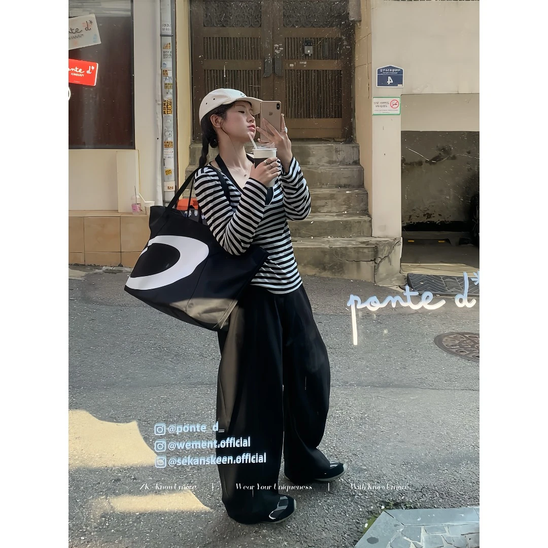 知葵微胖定制【时髦私裤】韩版百搭两色弯刀阔腿休闲裤12253XXK5141