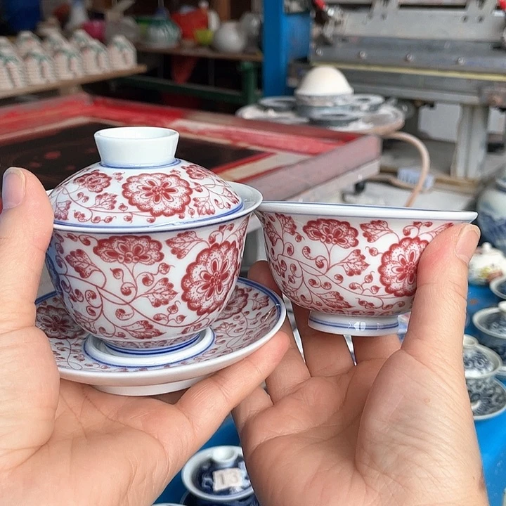 T***1青花釉下彩盖碗杯子