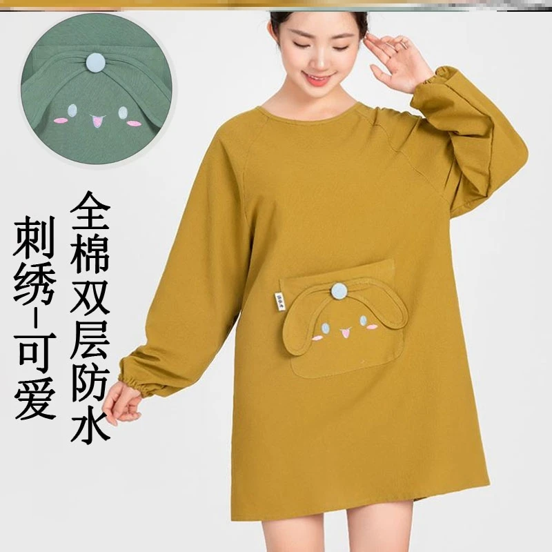 纯棉围裙100布全棉厨衣女士罩衣超好看的韩式多巴胺夏天厨房用的