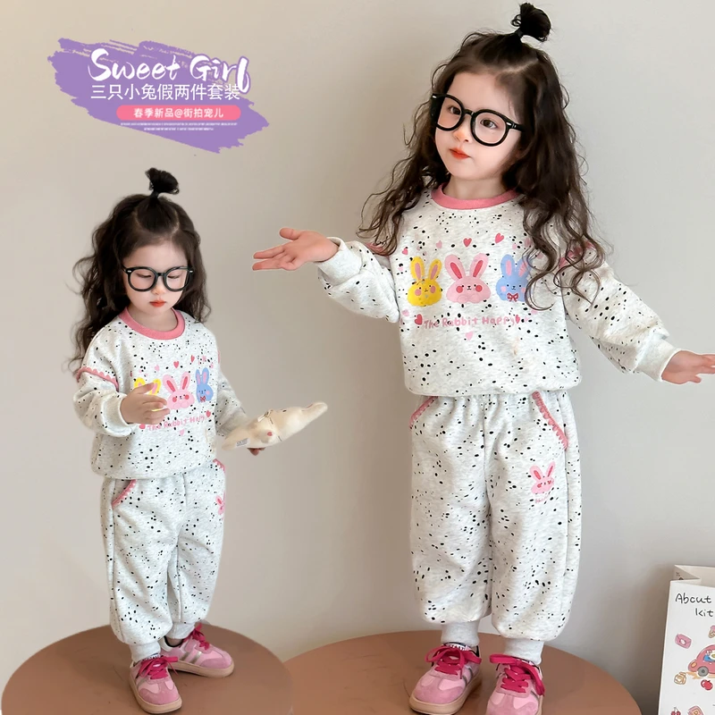 女童休闲套装春装2024新品洋气儿童套头卫衣裤韩版宝宝运动两件套