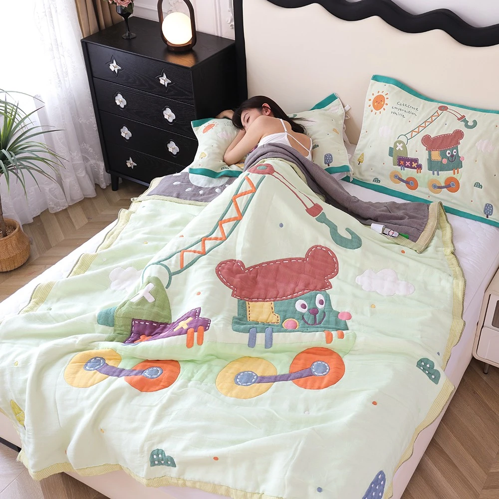 十层加厚纯棉纱布毛巾被盖毯全棉柔软吸汗透气午睡毯子卡通空调被