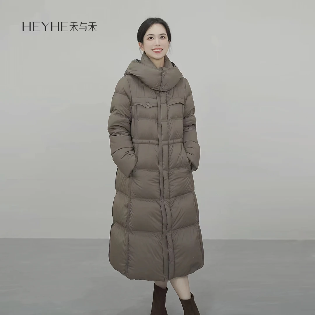 小禾【雅丹】长白山90鹅绒服显瘦肌理感加厚过膝百搭收腰修身羽绒服