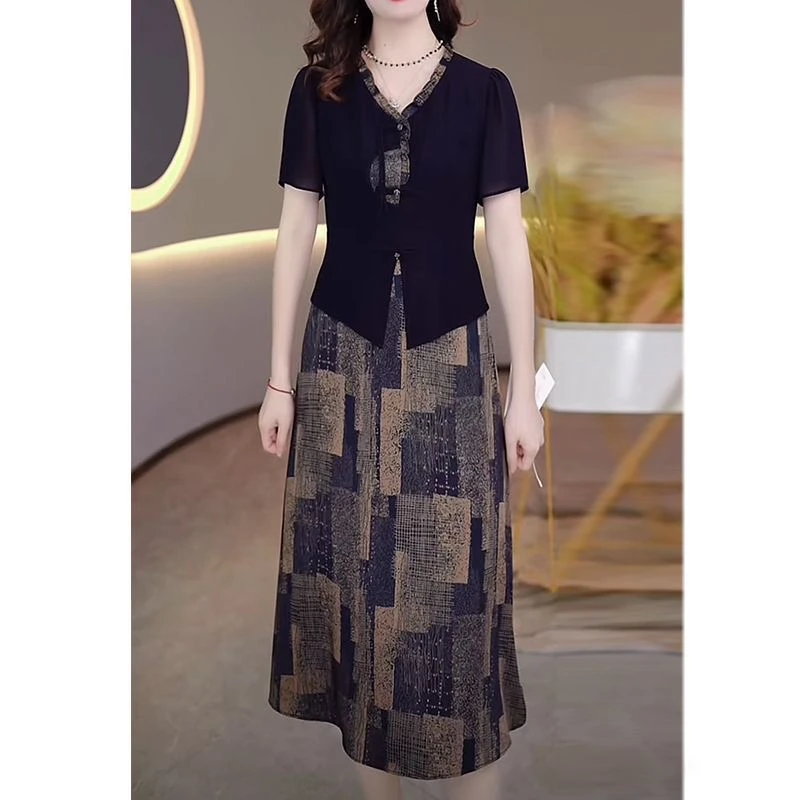 13-A字裙假两件短袖拼接夏季连衣裙显瘦裙子