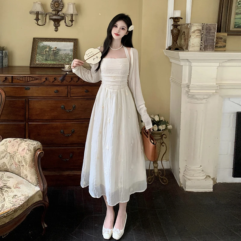 大码女装高级感茶歇法式连衣裙春夏时尚胖MM挂脖a字裙垂感长裙子
