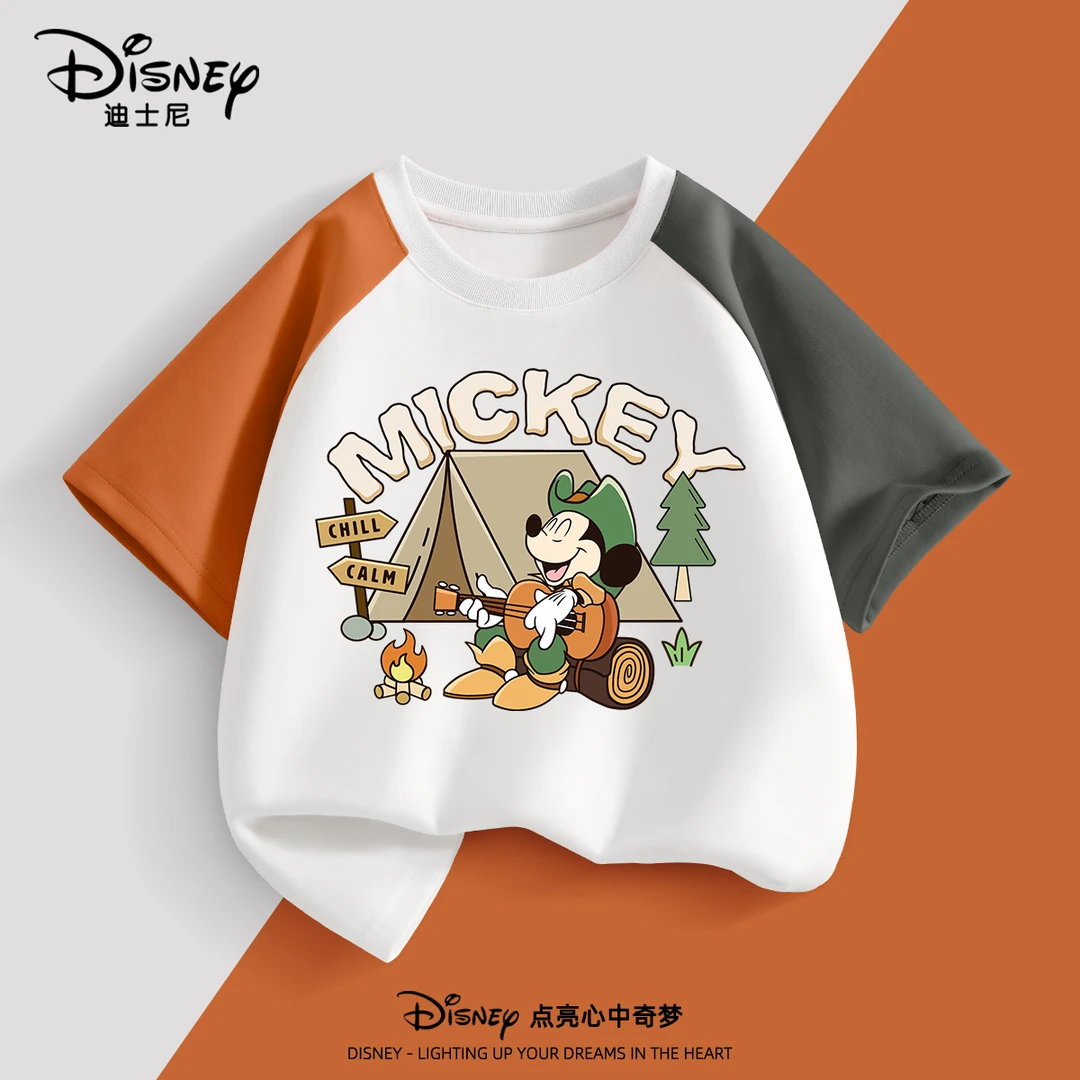 迪士尼儿童t恤短袖男孩2025新款上衣夏季半袖打底衫帅气男童夏装