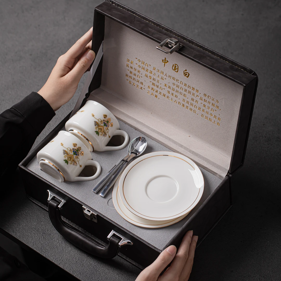 德化羊脂玉白瓷马克杯2025新款高级感精致的伴手礼咖啡杯套装礼盒