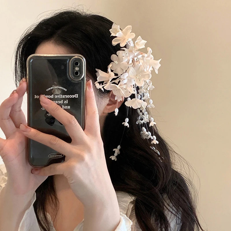 白月光铃兰花流苏发夹新中式国风汉服头饰侧边夹超仙森系百搭