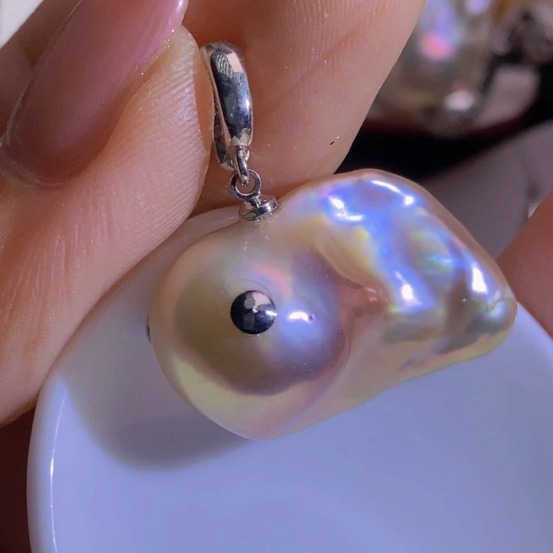 银S925镶嵌淡水珍珠天然淡水珍珠无染色无优化