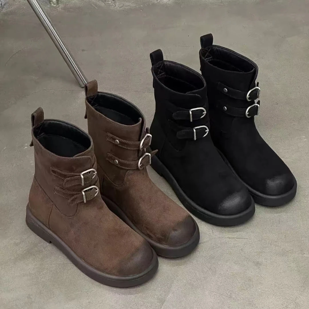 秋冬新款韩版通勤瘦瘦简约粗跟裸靴短靴5711(加绒)