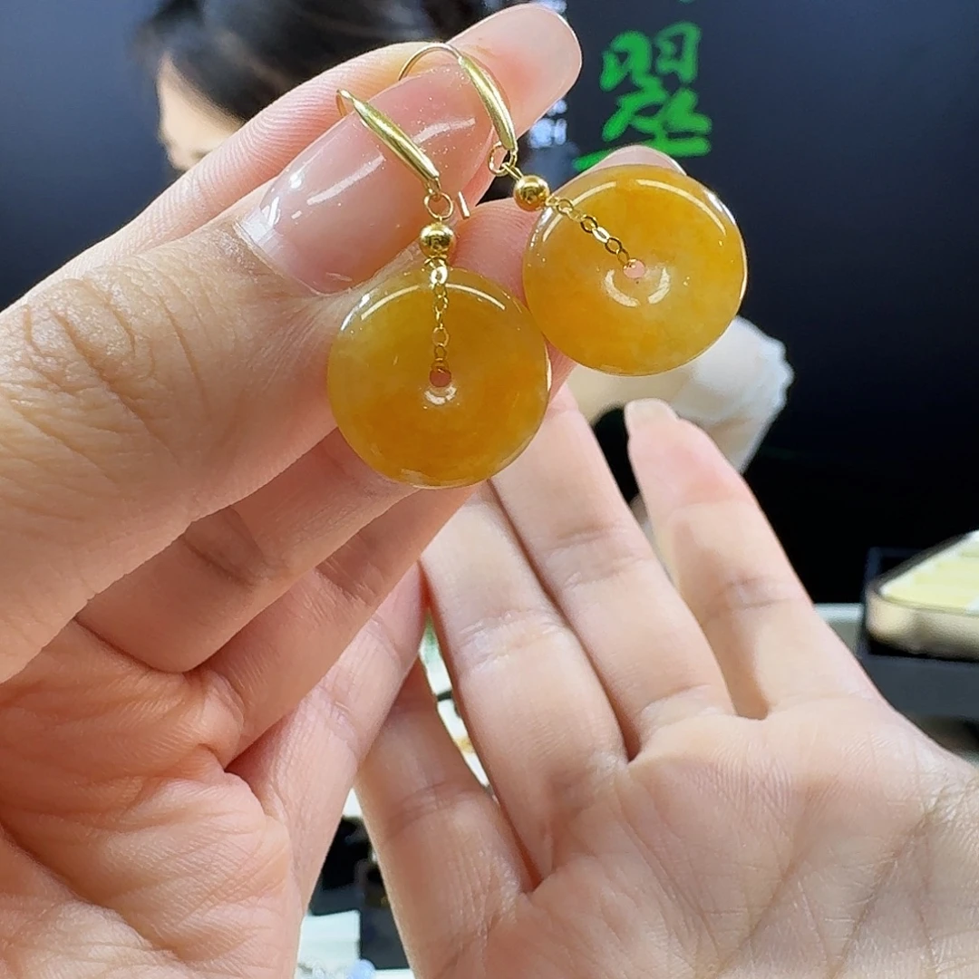 翡翠18K金镶嵌耳饰18k镶嵌