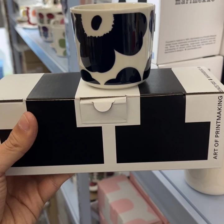 marimekko墨蓝花200ml手握对杯