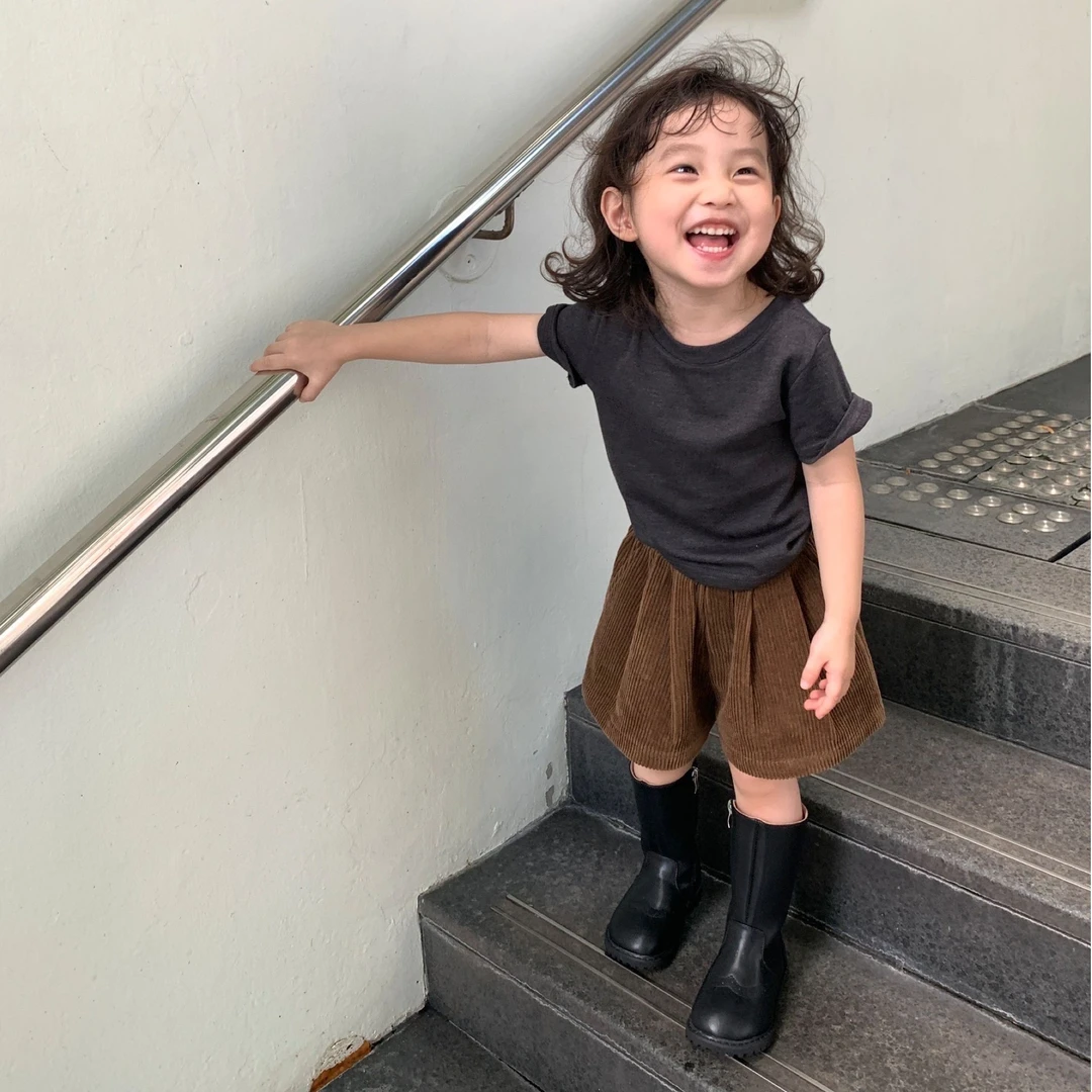 壹妈韩版童装女童夏季套装洋气儿童纯色休闲百搭t恤短袖上衣短裤