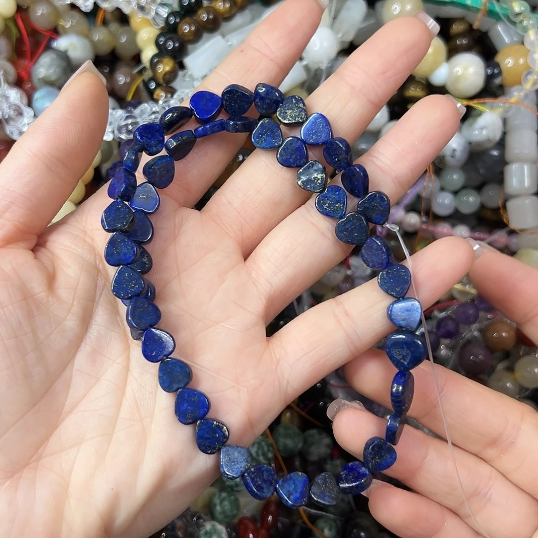 玛瑙/玉髓合金珠宝半成品，卡8天然青金爱心一条