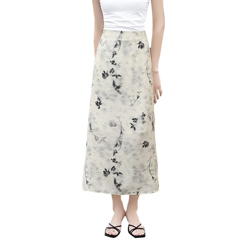 2025春装新款女装时尚优雅高腰开叉新中式半身裙T51Z0279B