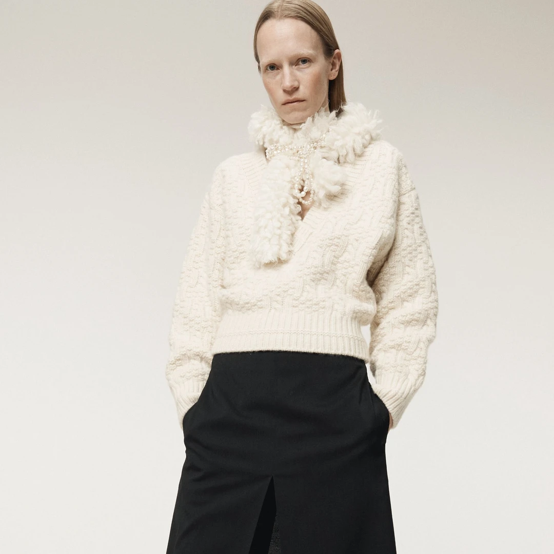 【RECTO】25秋冬RE25WKTP009CR韩国设计师流苏围巾针织上衣