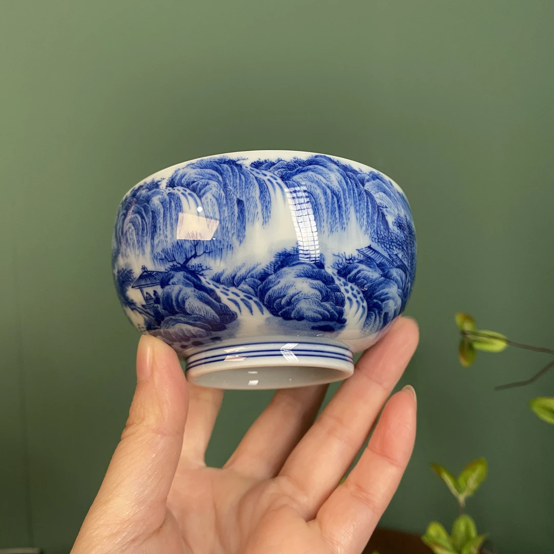 【九茗柴窑】蔡琴老师精工山水罗汉杯  手工手绘  景德镇茶具 120cc