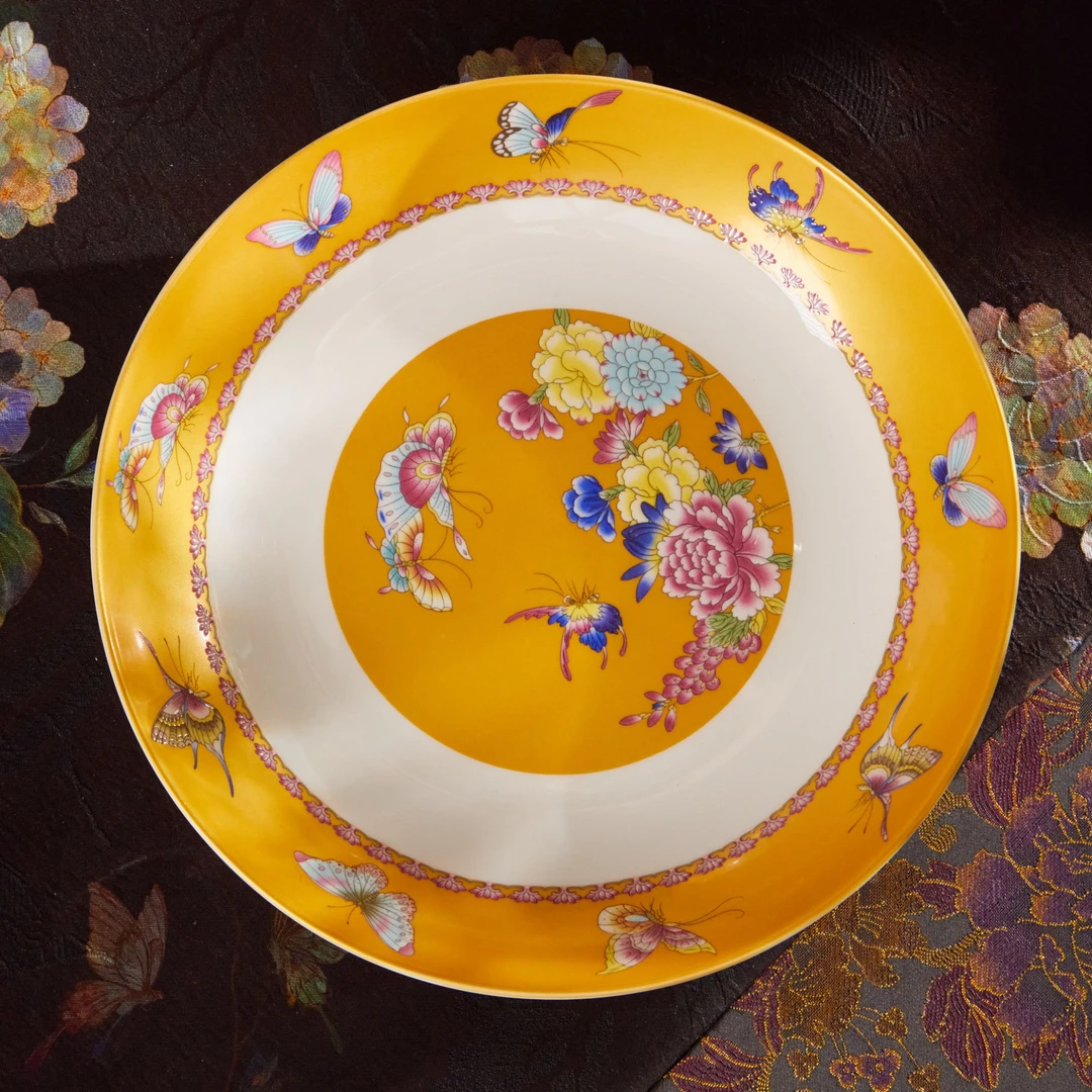 【繁华影蝶】景德镇珐琅彩中式高温陶瓷8英寸汤盘