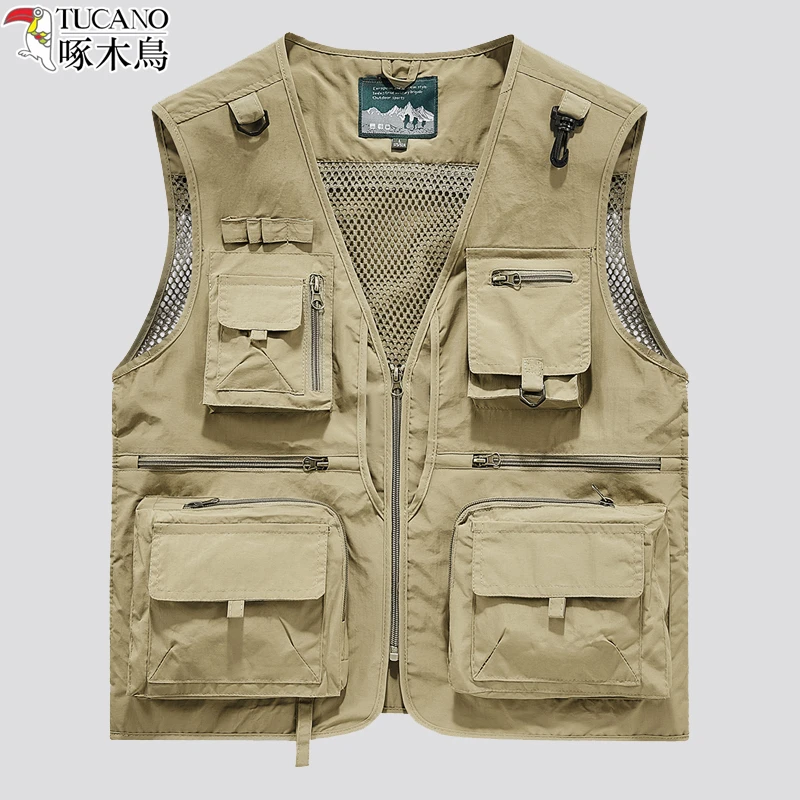 TUCANO/啄木鳥多功能丝网透气工装马甲男户外钓鱼摄影多口袋马夹