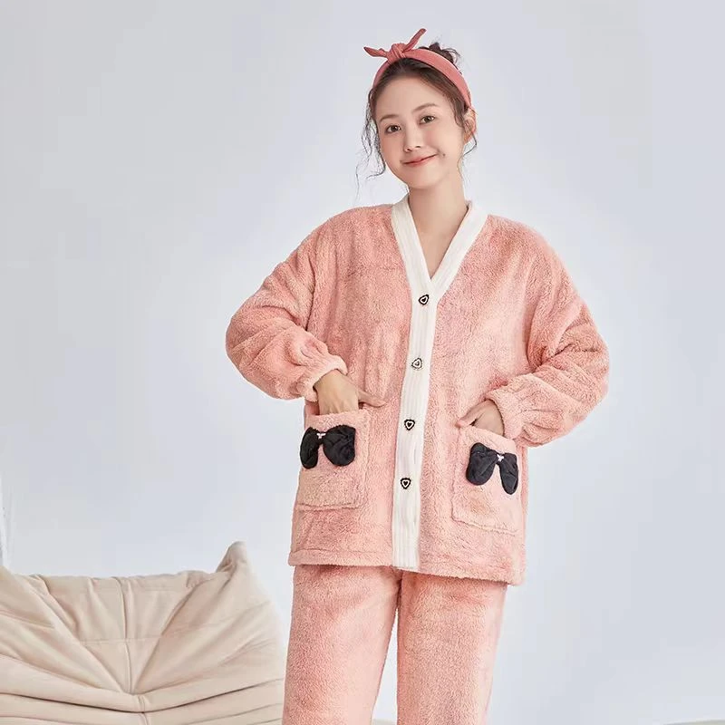 芬腾A063珊瑚绒睡衣女秋冬季韩版可爱长袖珊瑚绒家居服可外穿套装