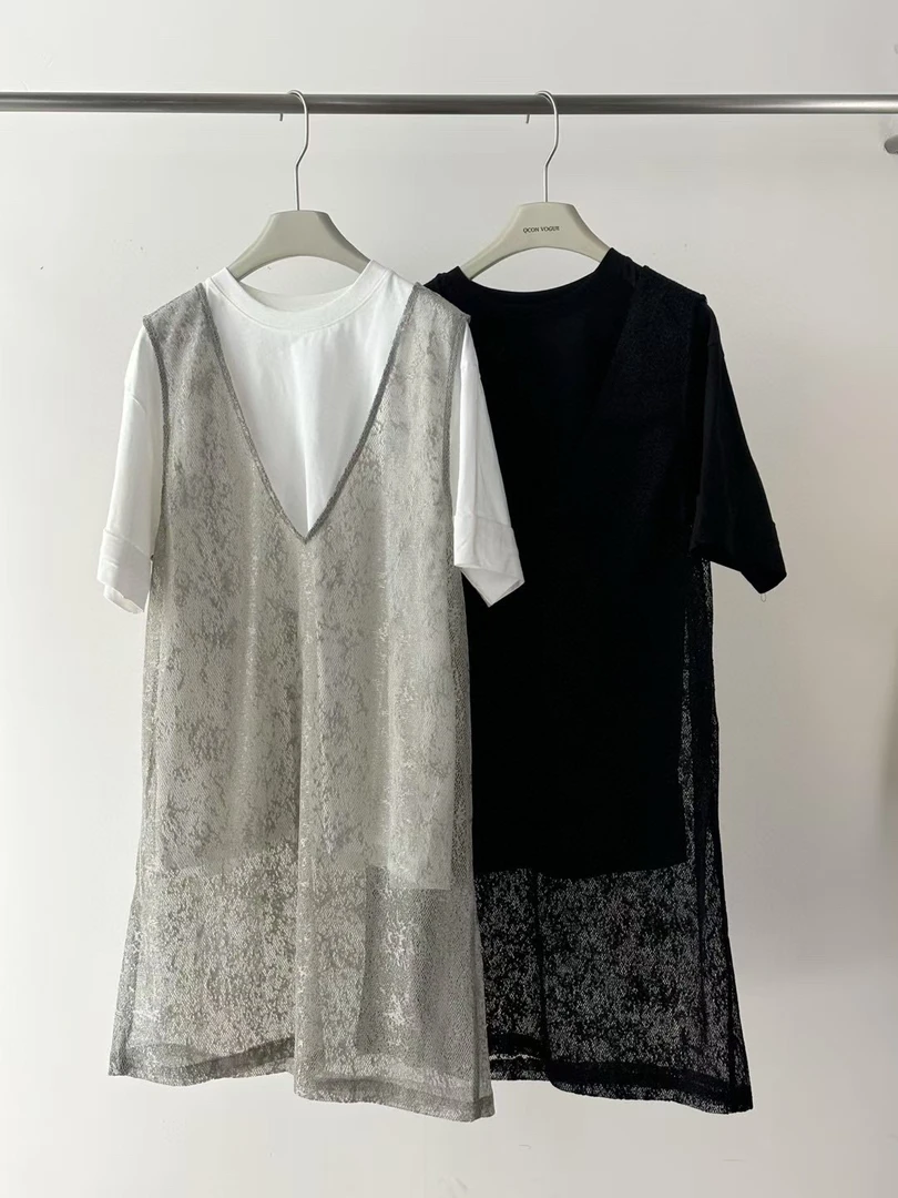 （寸青）2025新款夏季原创设计网纱镂空度假风轻奢高级两件套