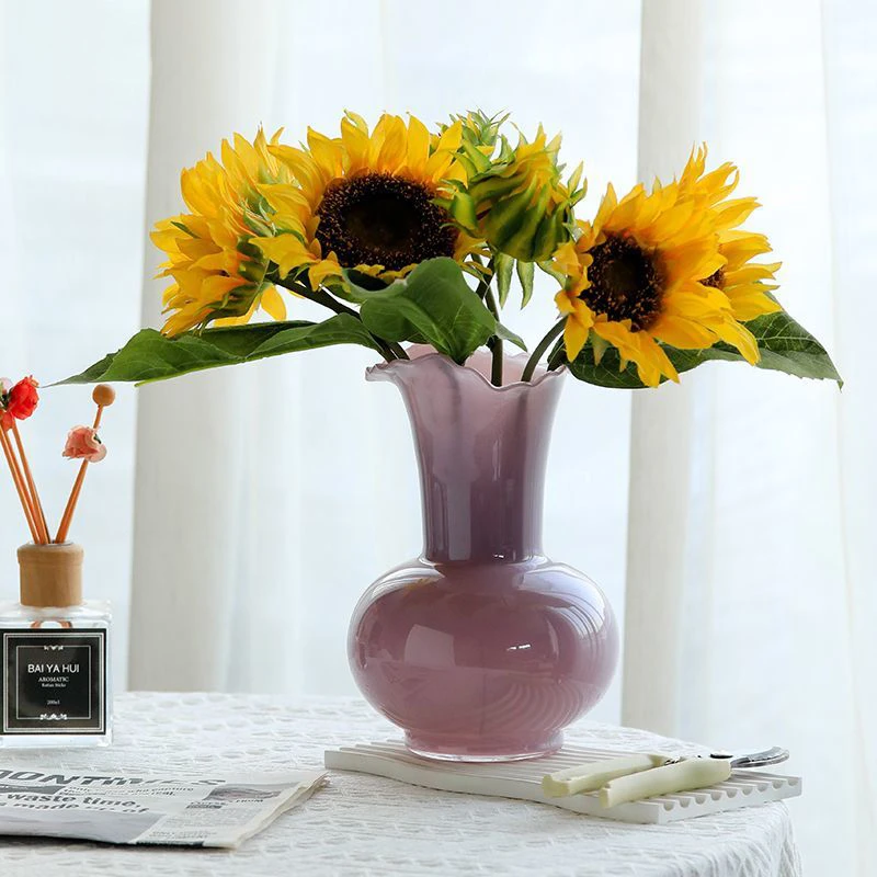 法式中古玻璃花瓶轻奢高级感插鲜花器简约桌面摆件居家装饰品小众