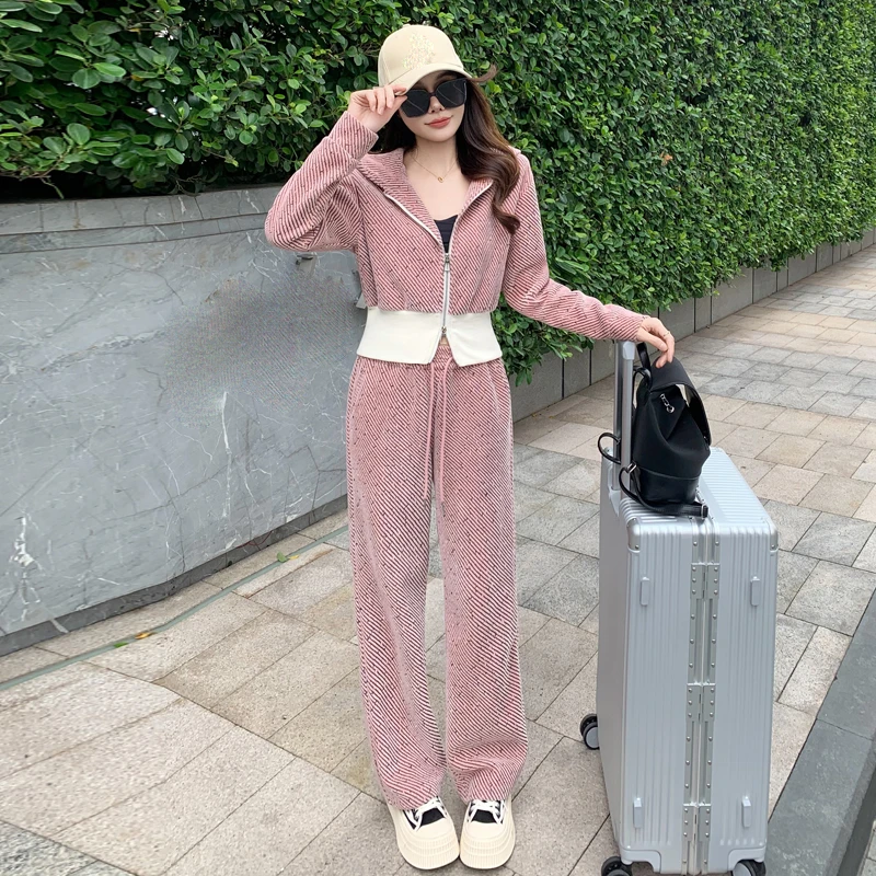 开春穿搭套装女2025新款韩系减龄休闲洋气炸街连帽卫衣卫裤两件套