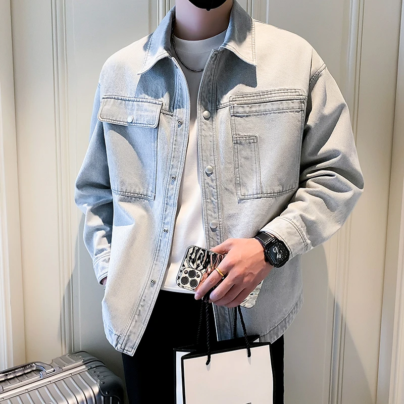 牛仔外套男秋季2025新款痞帅潮牌水洗工装衣服翻领潮流帅气夹克