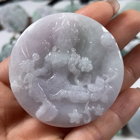 翡翠颈饰未镶嵌山水观音福利翡翠两面工福利