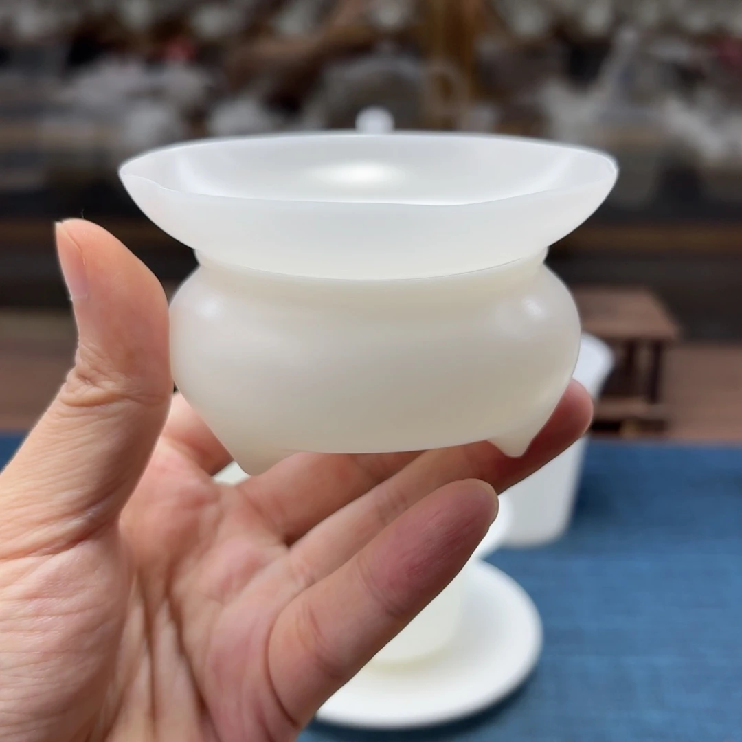 薄胎素烧璞玉冰种玉瓷茶具