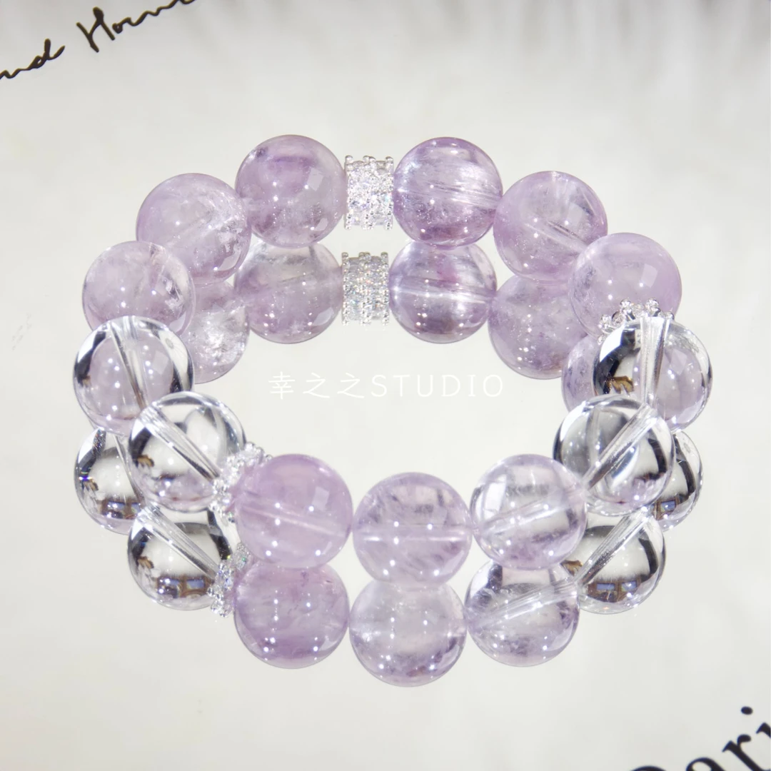 s1627【梦幻】天然薰衣草白水晶手串大咪精致百搭手链 多样性发其一