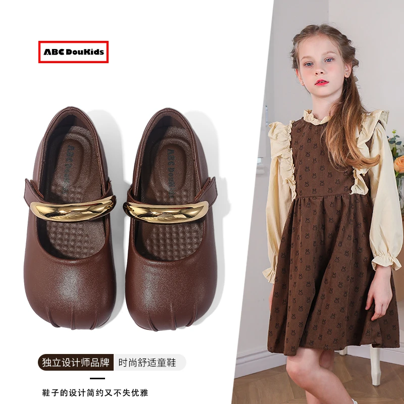 ABC Doukids女童小皮鞋2025新款儿童复古平底鞋玛丽珍公主鞋