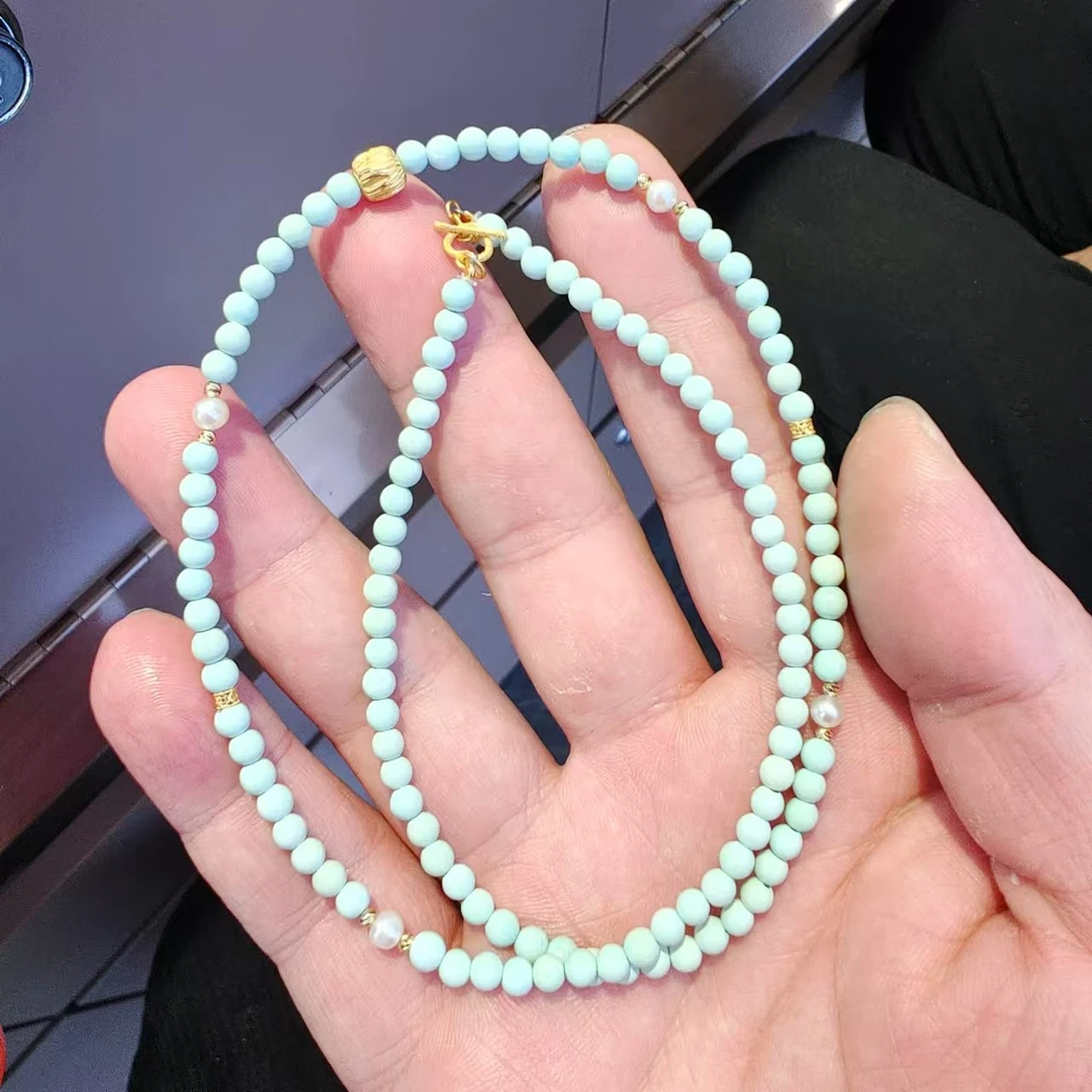 原矿绿松圆珠DIY18金多圈项链/HTC/4mm+多样性发其一