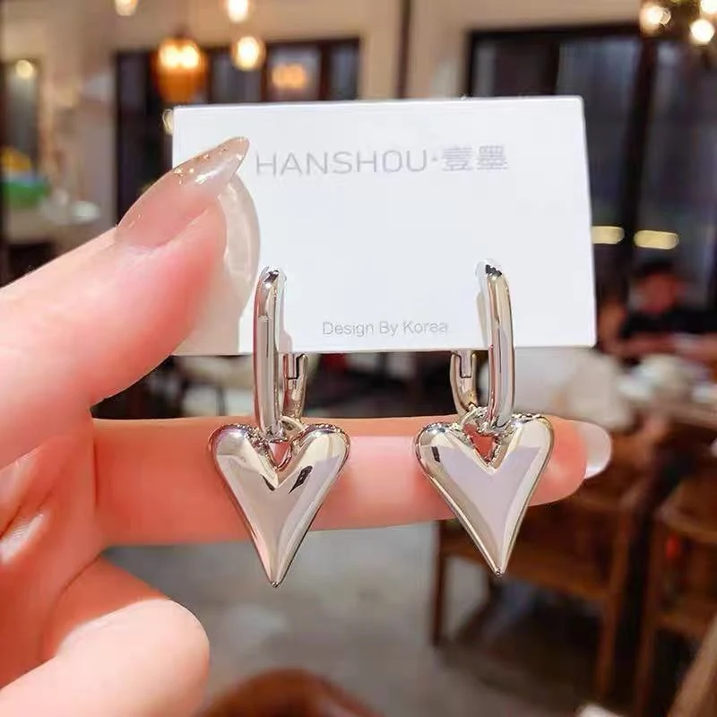 铜合金耳饰 潮简约金属18K桃心两戴耳扣女个性轻奢百搭冷淡风耳坠