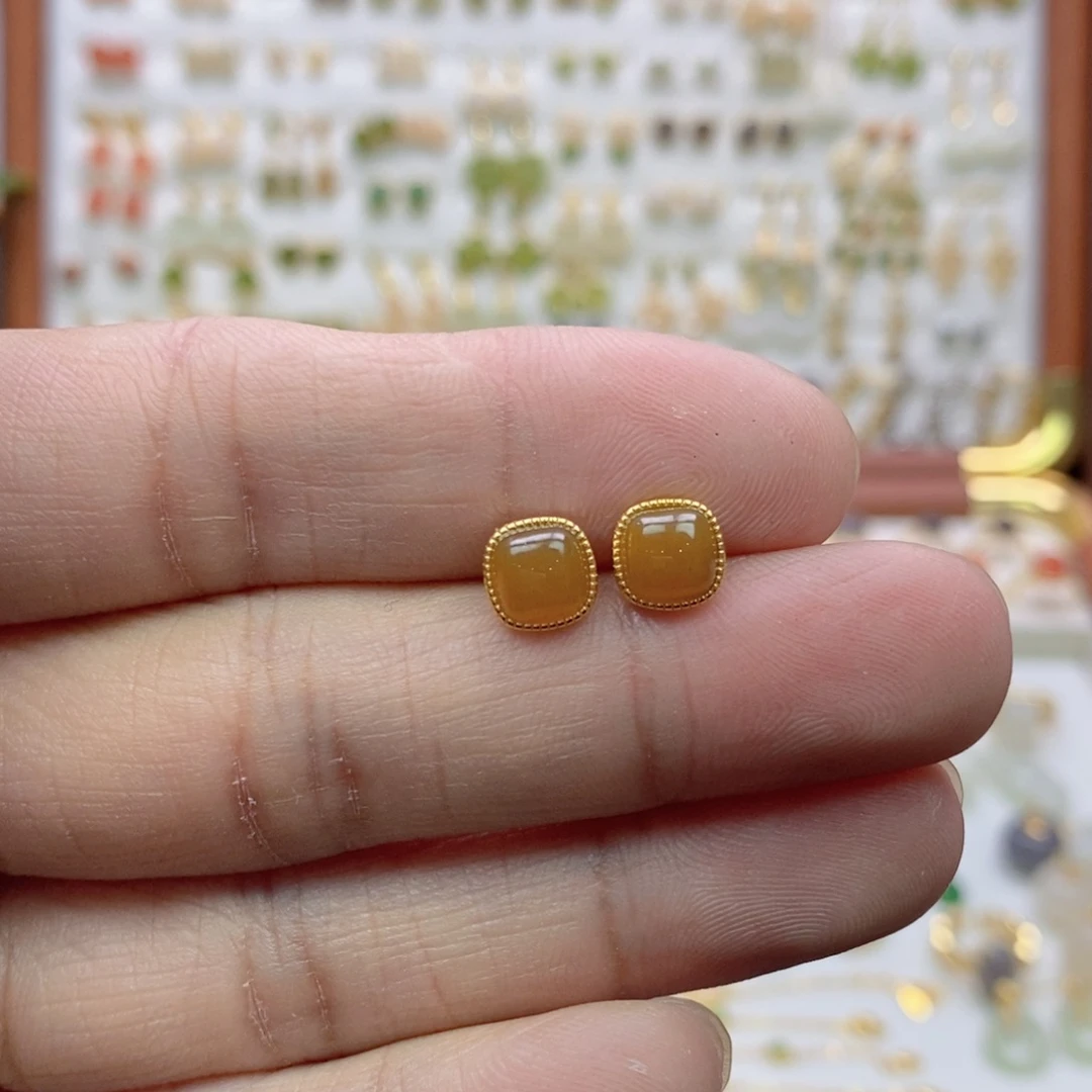 隔***6和田玉银S925镶嵌耳饰